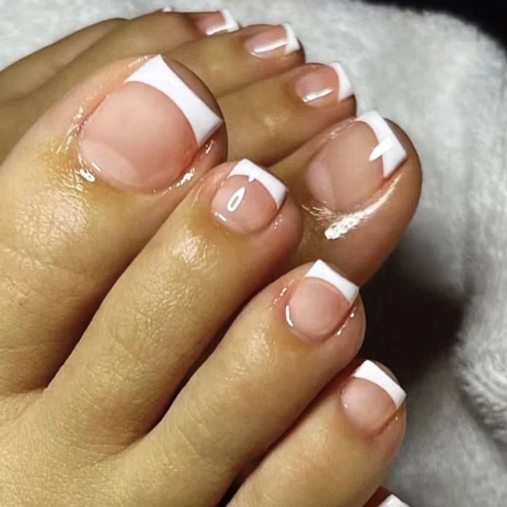 Nude With French Tip Press On Toenails
